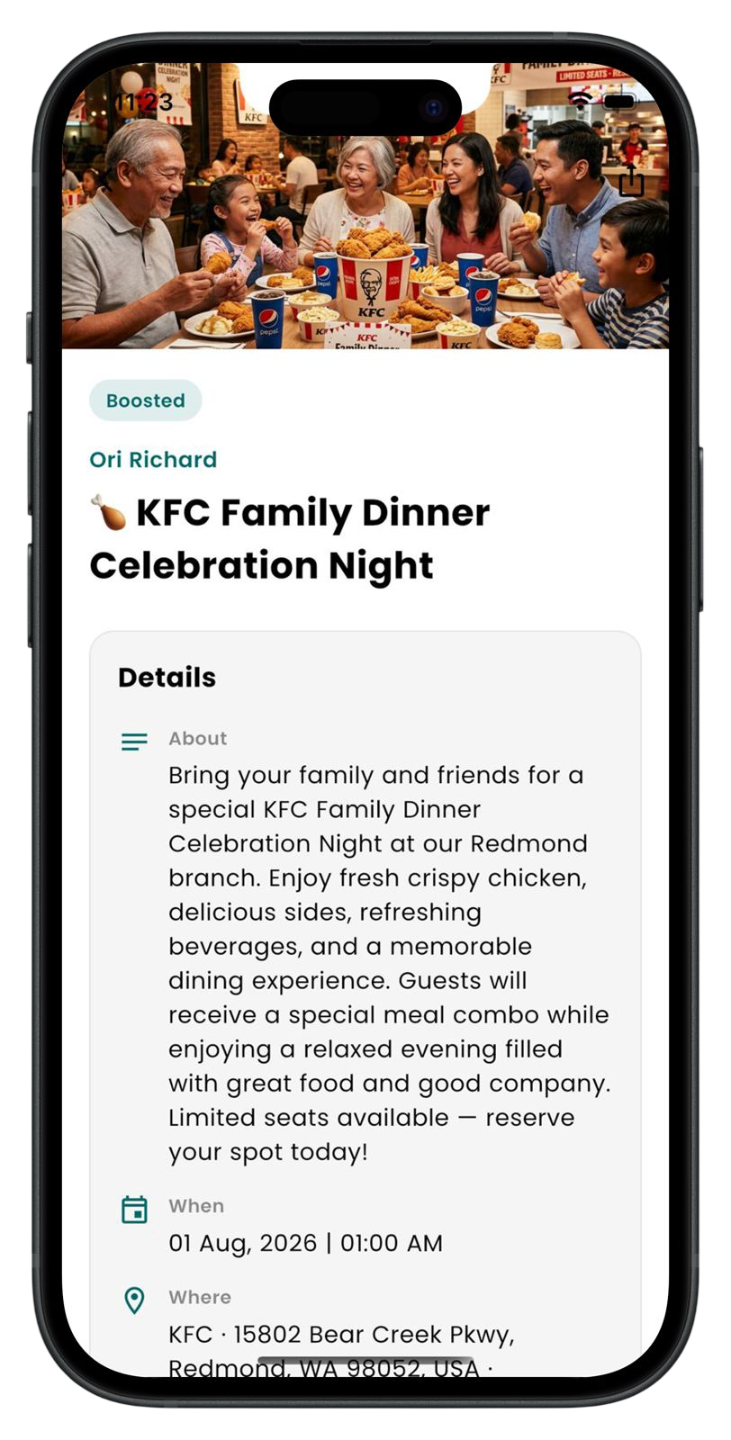 DinePals meal event detail screen